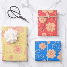 3 Pak het kleurrijke Retro Floral Patroon Inpakpapier Vel