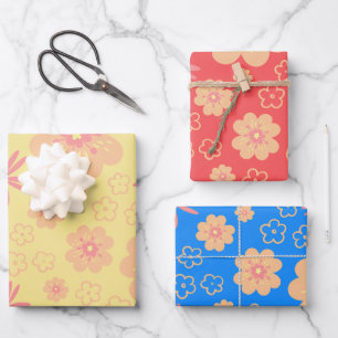 3 Pak het kleurrijke Retro Floral Patroon Inpakpapier Vel