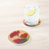 3 papavers zandsteen onderzetter (Zijkant)