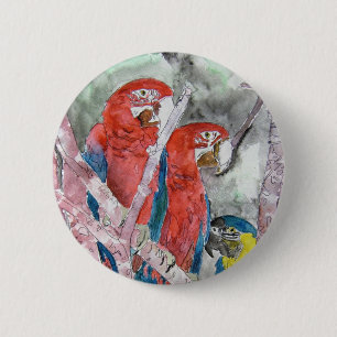 3 papegaaiachtigen dierentuin waterverf kunst ronde button 5,7 cm