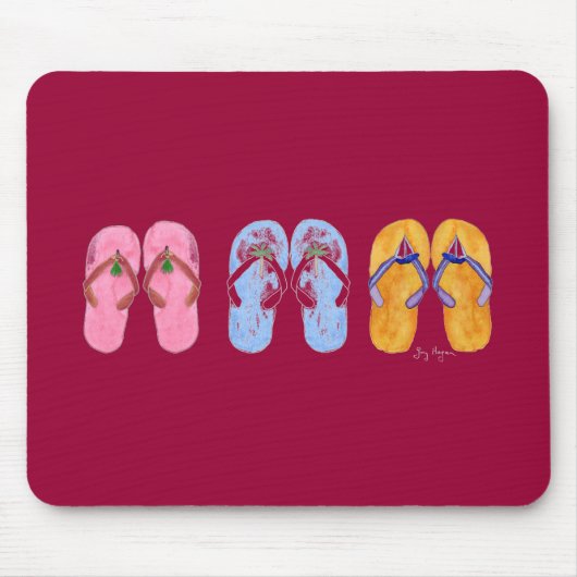 3 paren Teenslippers Mousepad Muismat (Voorkant)