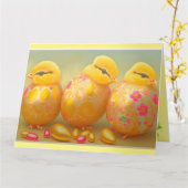 3 Paskuikens in Collectie eieren Kaart (Gele Bloem)