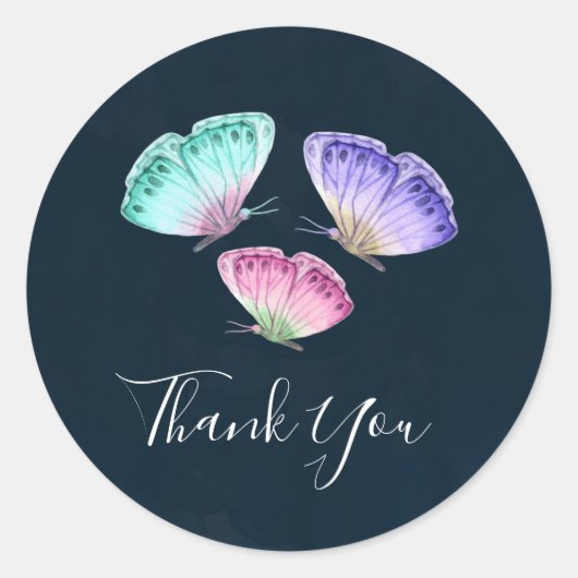 3  pastel Waterverf vlinders dank u Ronde Sticker (Voorkant)