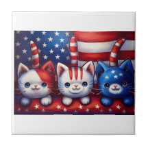 3 Patriotic Kittens In A Scene With American Flag 