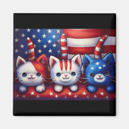 3 Patriotic Kittens With American Flag Magneet