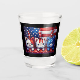3 Patriotic Kittens With American Flag Shot Glas
