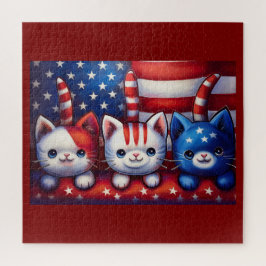 3 Patriottische Kittens In Een Scene Met De Amerik Legpuzzel