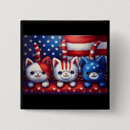 3 Patriottische Kittens Met Amerikaanse Vlag Vierkante Button 5,1 Cm
