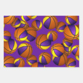 3 pc coördinerende paarse gouden basketballen inpakpapier vel (Voorkant)