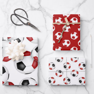3 PC Coördinerende Rood Zwart Team Kleuren Voetbal Inpakpapier Vel