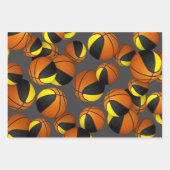 3 PC Coördinerende Zwarte Gouden Basketballen Inpakpapier Vel (Voorkant)