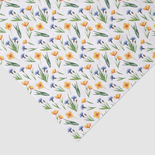 3 Pcs | Buttercups, Blue Cornflowers & Greenery Tissuepapier (Detail)