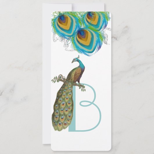 3 Peacock Feathers Art Deco Wedidng Invite Kaart (Achterkant)