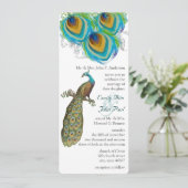 3 Peacock Feathers Art Deco Wedidng Invite Kaart (Staand voorkant)