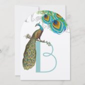 3 Peacock Feathers Art Deco Wedidng Invite Kaart (Achterkant)