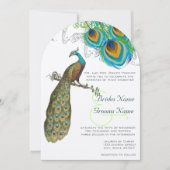 3 Peacock Feathers Art Deco Wedidng Invite Kaart (Voorkant)