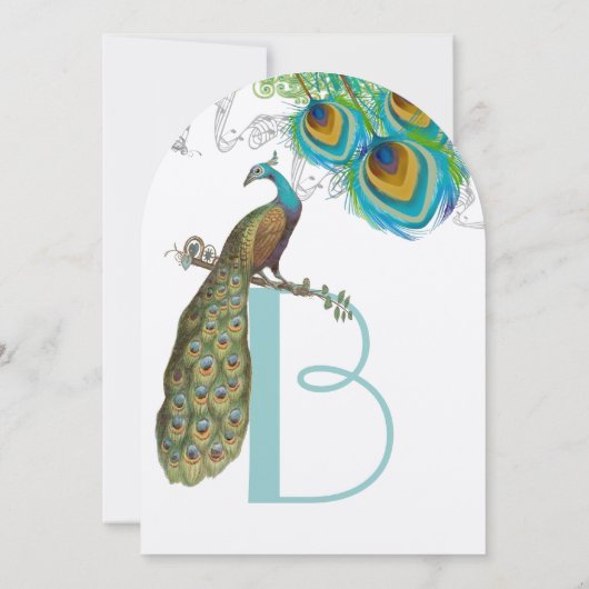 3 Peacock Feathers Art Deco Wedidng Invite Kaart (Achterkant)