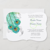 3 Peacock Feathers Wedidng Invite Kaart (Voorkant)
