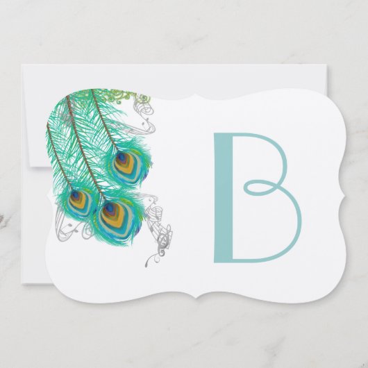 3 Peacock Feathers Wedidng Invite Kaart (Achterkant)