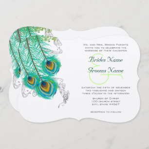 3 Peacock Feathers Wedidng Invite Kaart