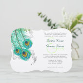 3 Peacock Feathers Wedidng Invite Kaart (Staand voorkant)