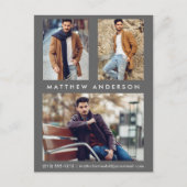 3 Photo Actor Model Comp Card Briefkaart grijs (Voorkant)