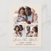 3-Photo Arch Collage QR Code Beige Bewaar de datum Briefkaart (Voorkant)