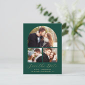 3-Photo Arch Emerald Green QR-code Bewaar de datum Briefkaart (Staand voorkant)