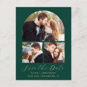 3-Photo Arch Emerald Green QR-code Bewaar de datum Briefkaart (Voorkant)