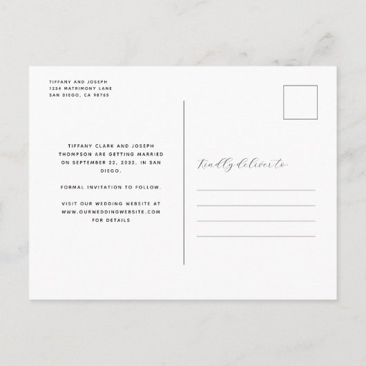 3 Photo Arch Navy Blue Save the Date Briefkaart (Achterkant)