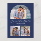 3 Photo Arch Navy Blue Save the Date Briefkaart (Voorkant)