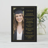 3 Photo Black and Gold Graduation Party | Kaart (Staand voorkant)