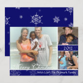 3 Photo Blue Snowflakes kerstkaart (Voorkant / Achterkant)