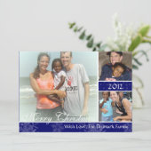 3 Photo Blue Snowflakes kerstkaart (Staand voorkant)