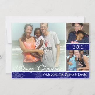 3 Photo Blue Snowflakes kerstkaart