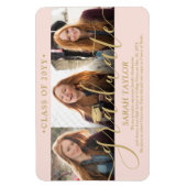 3 Photo Blush Pink & Gold Afstuderen Aankondiging Magneet (Verticaal)