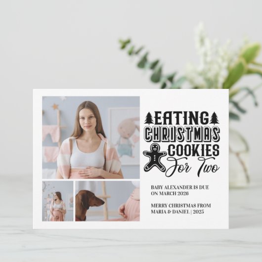 3 Photo Christmas Cookies for 2 Pregnancy  Feestdagenkaart (Staand voorkant)