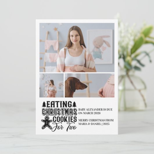 3 Photo Christmas Cookies for 2 Pregnancy Feestdagenkaart (Staand voorkant)