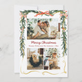 3 Photo Christmas Greenery Garlands and Bow Feestdagenkaart (Voorkant)