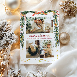 3 Photo Christmas Greenery Garlands and Bow Feestdagenkaart