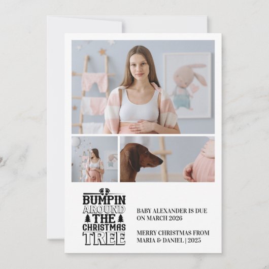 3 Photo Christmas Tree Pregnancy Announcement Feestdagenkaart (Voorkant)