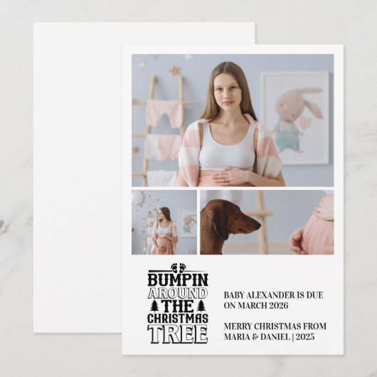 3 Photo Christmas Tree Pregnancy Announcement Feestdagenkaart (Voorkant / Achterkant)