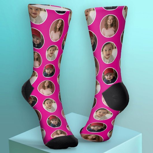 3 Photo Circle Border Collage - Roze Wit Sokken
