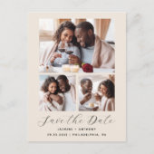 3-Photo Collage Beige Bewaar de datum Briefkaart (Voorkant)