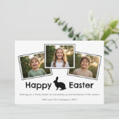 3 Photo Collage Bold Black Happy Easter With Bunny Kaart (Staand voorkant)