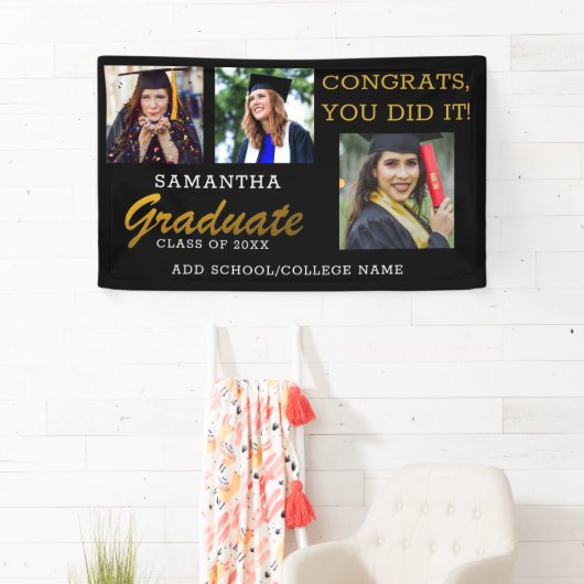 3 Photo Collage Congrats Afstuderen 2022 Black Gol Spandoek (Insitu)