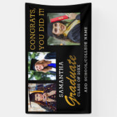 3 Photo Collage Congrats Afstuderen 2022 Black Gol Spandoek (Verticaal)