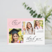 3 Photo Collage Girly Graduation Bedankkaart (Staand voorkant)