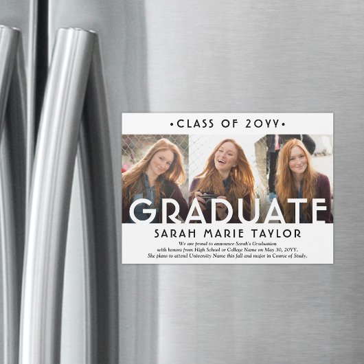 3 Photo Collage Magnetic Graduation Announcement Magnetische Uitnodiging