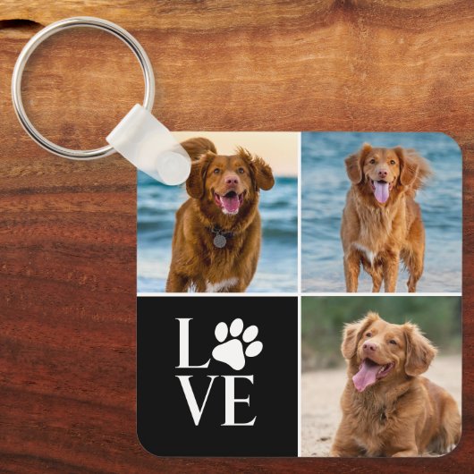 3 Photo Collage Pet Custom Love Dog Lover Sleutelhanger (Voorkant)